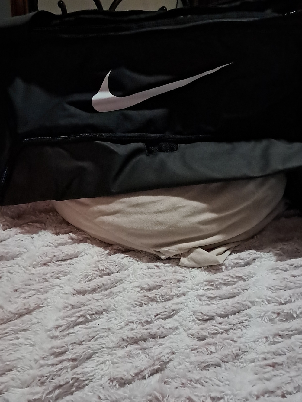 Nike Black Duffel Bag with White Swoosh Logo
